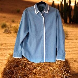 Vintage Lauren Jeans Co. Ralph Lauren Blue&White Gingham & Lace Button Up Size L